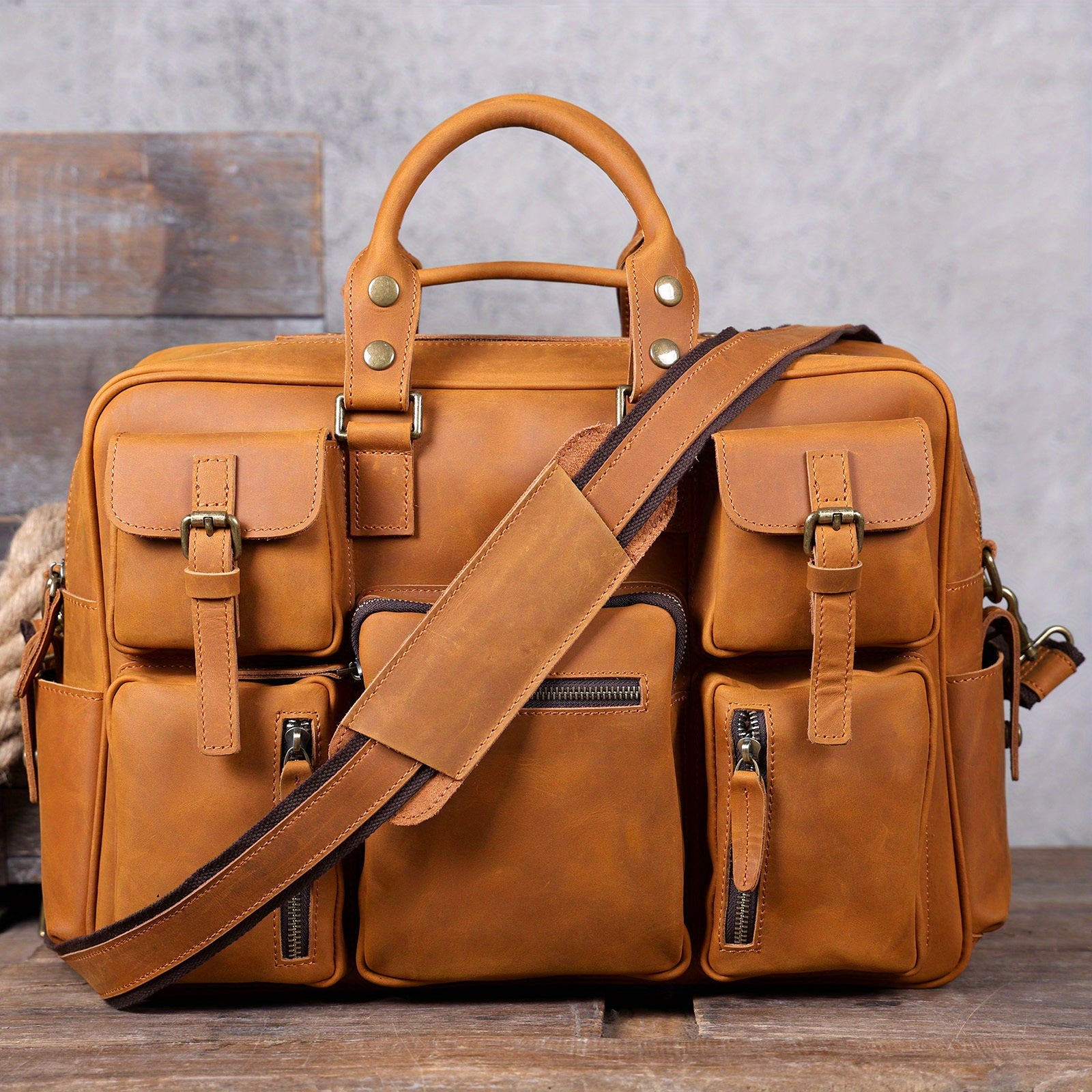 Vintage Leather Large Capacity Briefcase 40 64 Cm Laptop Bag
