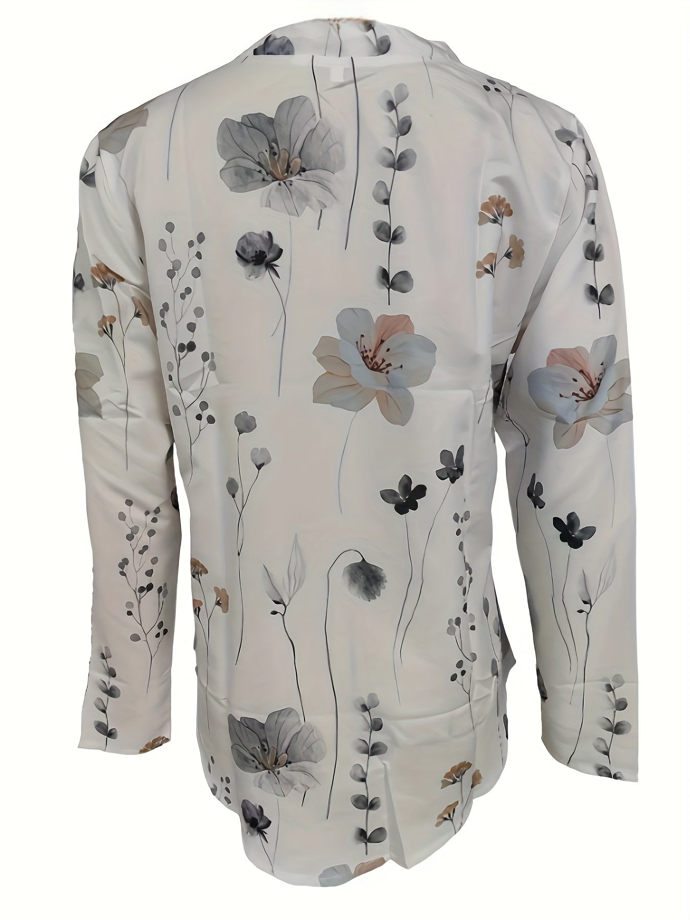  Floral Print Long Sleeve Tunic Shirt