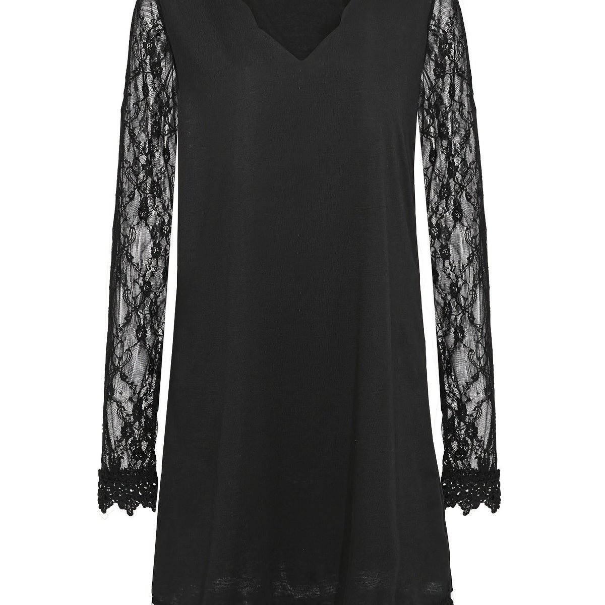 Solid V Neck Lace Long Sleeve Dress Women's Clothing