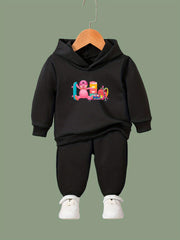 OERYUI Bear Print Hooded Pullover Pants Set for Kids