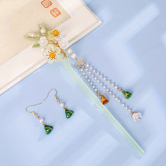 Hairpin Earrings Set Green Hair Accessories