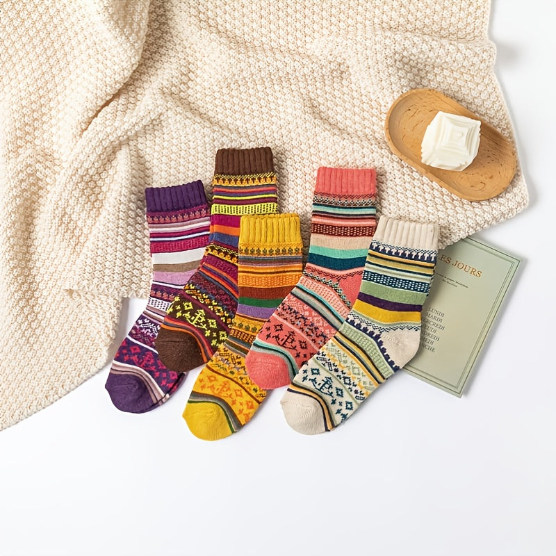 5 Pairs Women's Winter Cotton Blend Socks Cozy Knit Warm Socks