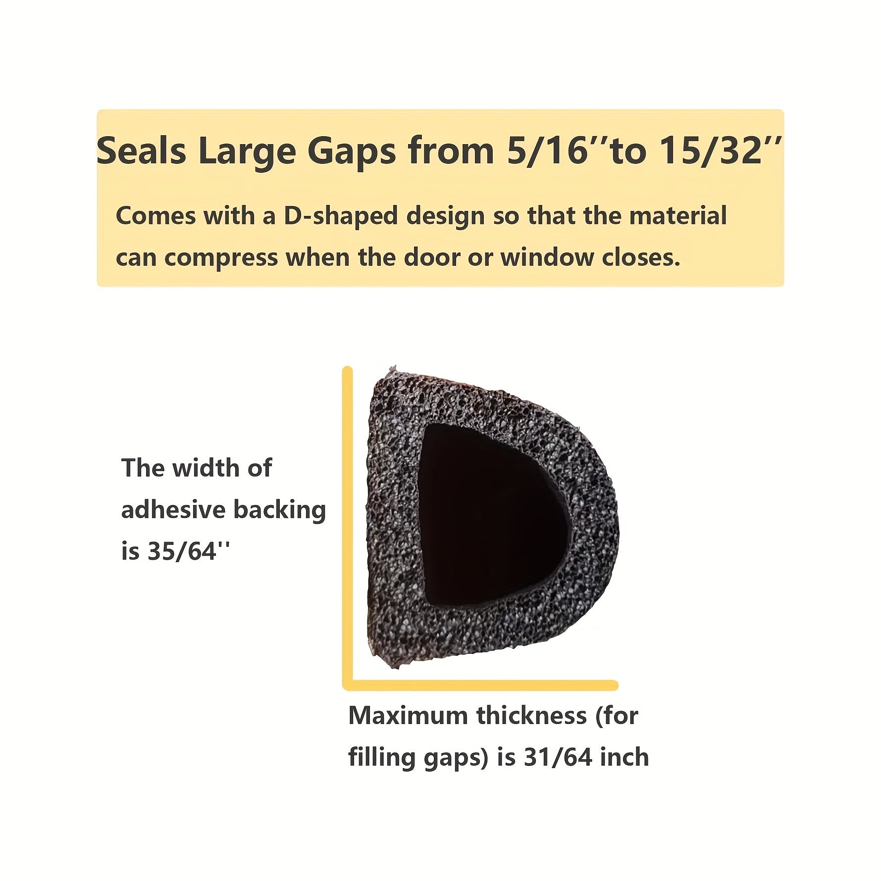 18ft Weather Stripping Seal Strip Self Adhesive for Doors Windows Large Gap