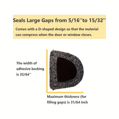 18ft Weather Stripping Seal Strip Self Adhesive for Doors Windows Large Gap