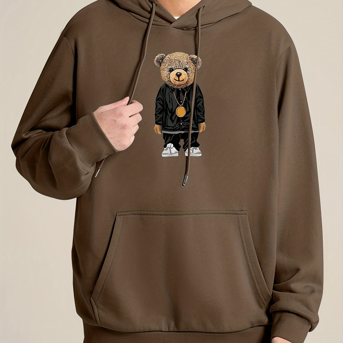 Teddy Bear Print Hoodie Men's Pullover Sweatshirt