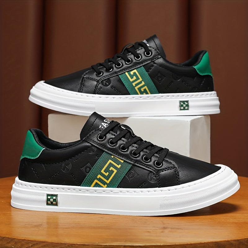 Men's Embossed PU Leather Skate Shoes Lace-up Sneakers