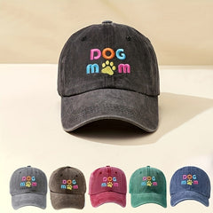 DOG MOM Embroidered Baseball Cap Washed Distressed Casual Dad Hats Lightweight