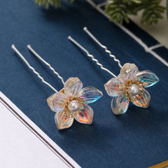 Vintage Chinese Style Hair Comb Faux Pearl Flower Leaf Metal Chignon