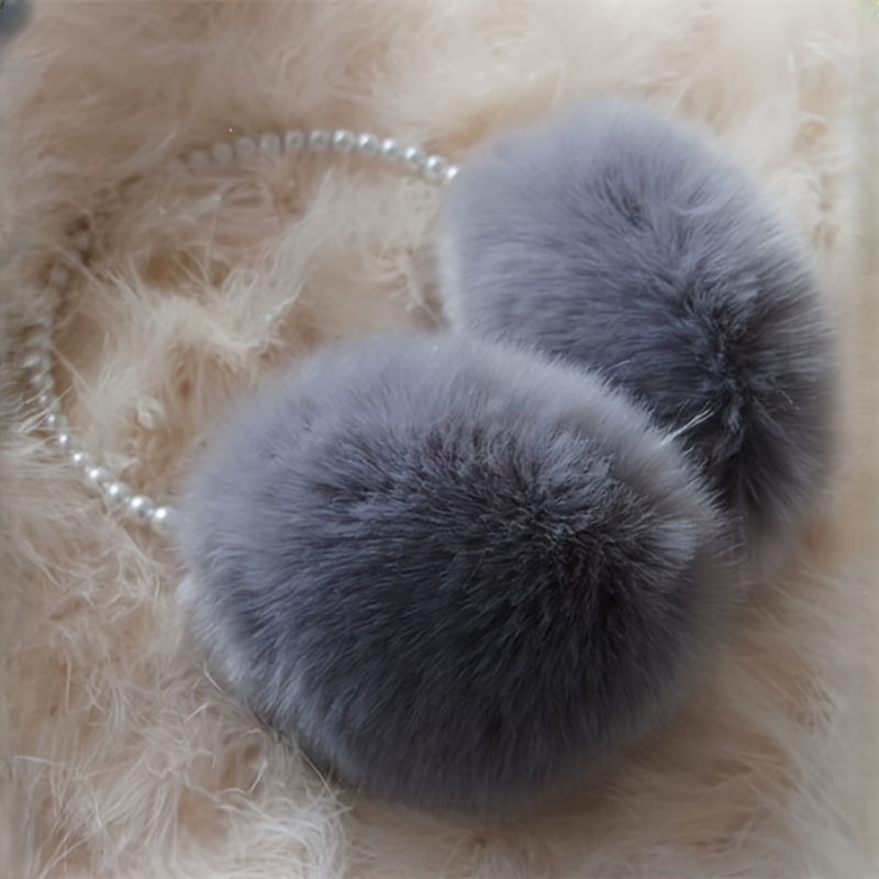 Women's Beige Pearl Winter Earmuffs Soft Fleece Lined Headband