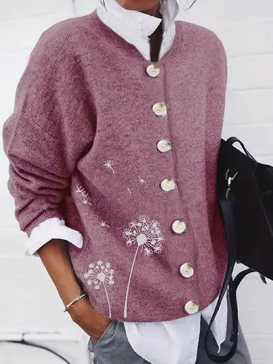 Women's Dandelion Print Long Sleeve Cardigan