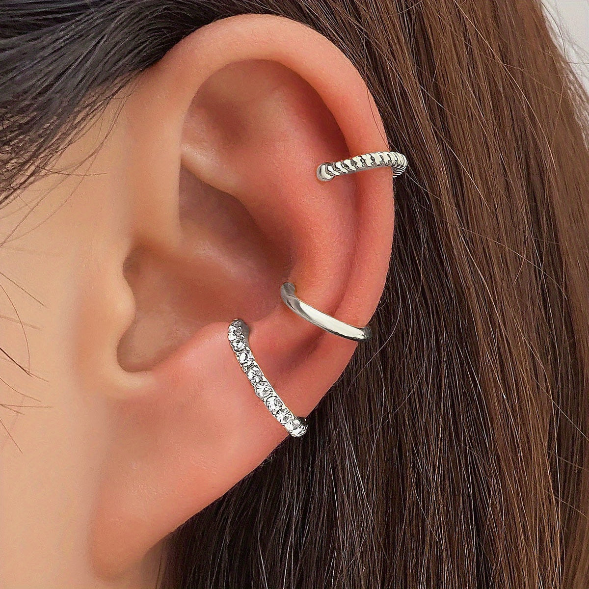 3-Piece Rhinestone Ear Cuff Set Sexy Style Alloy Jewelry