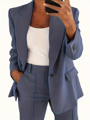  Women's Solid Lapel Collar Blazer