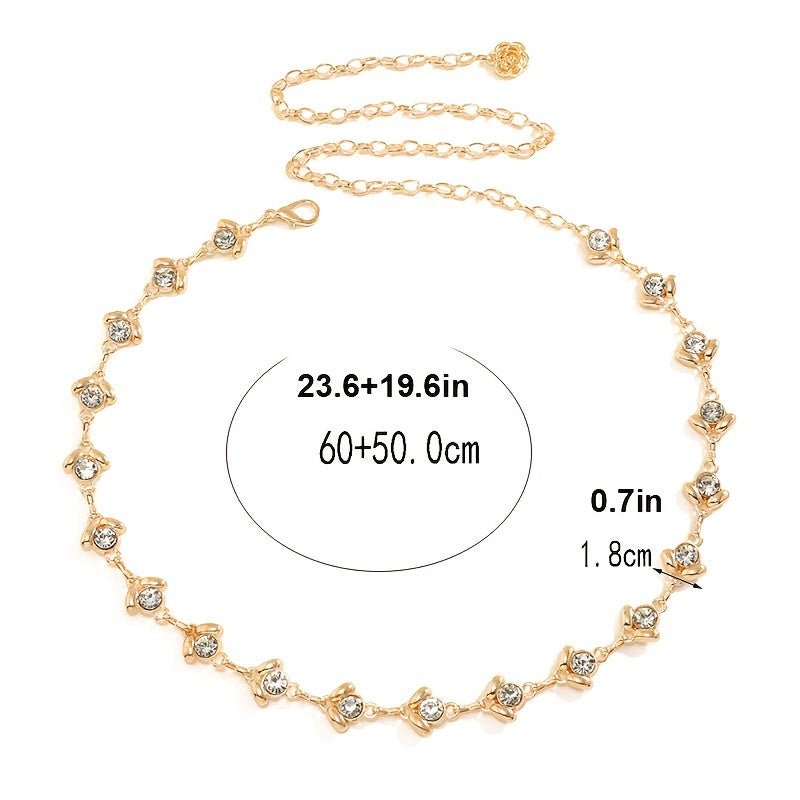 Women's Metal Chain Belt with Rhinestone Head Piece