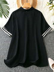  Colorblock Stripe Print Short Sleeve Blouse
