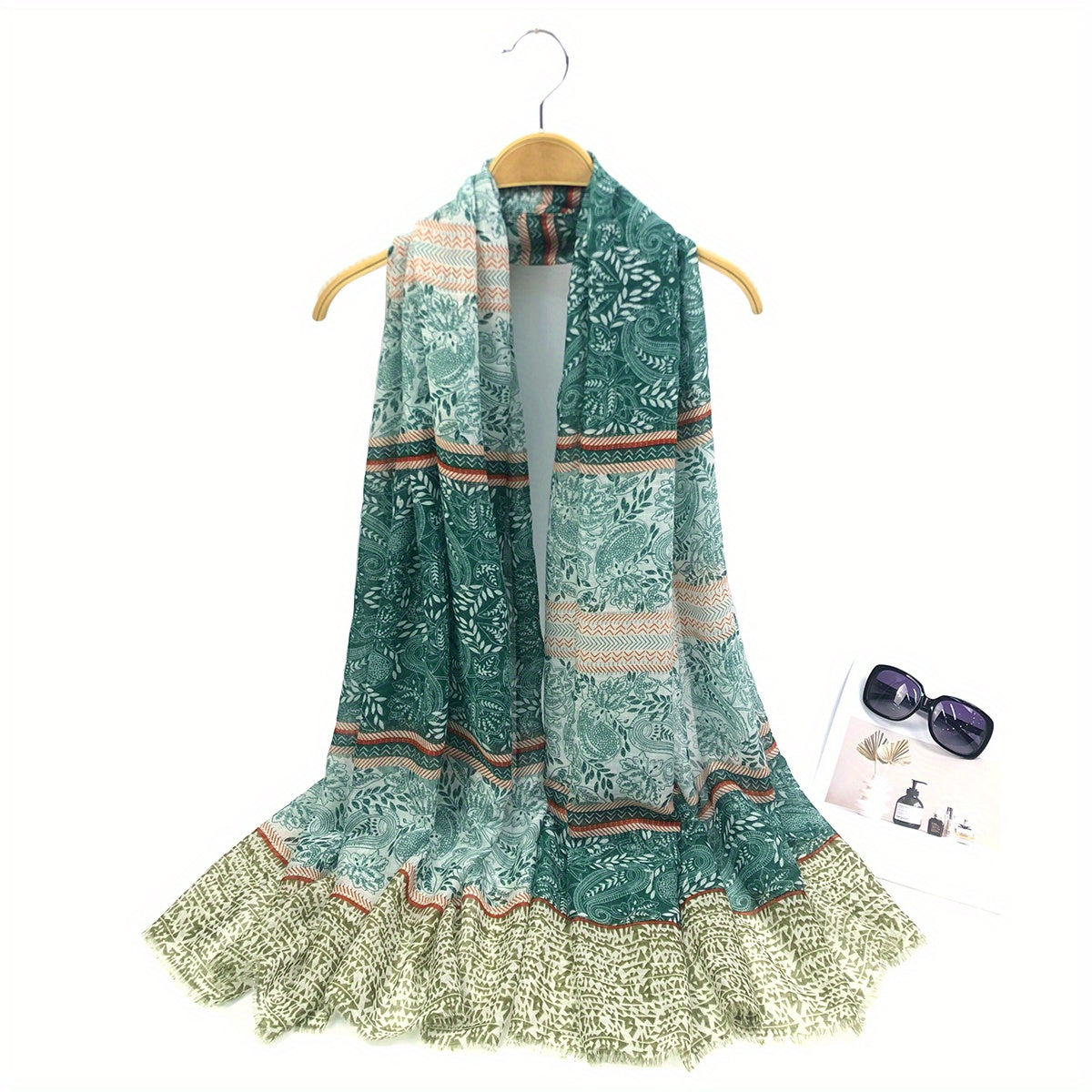Boho Paisley Print Scarf Vintage Frayed Edge Shawl