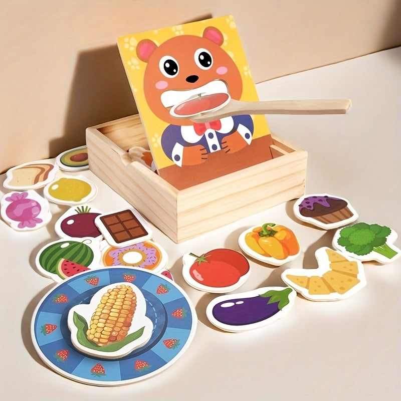 Wooden Bear Feeding Game w/ Fruits & Vegetables