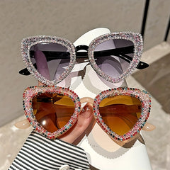 Heart Cat Eye Sunglasses Glitter Rhinestone UV400 Sun Shades