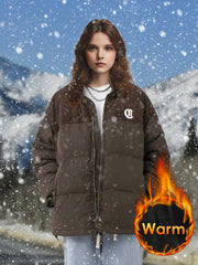 Winter Thickened Puffer Jacket Embroidery Corduroy Stitching Warm Jacket