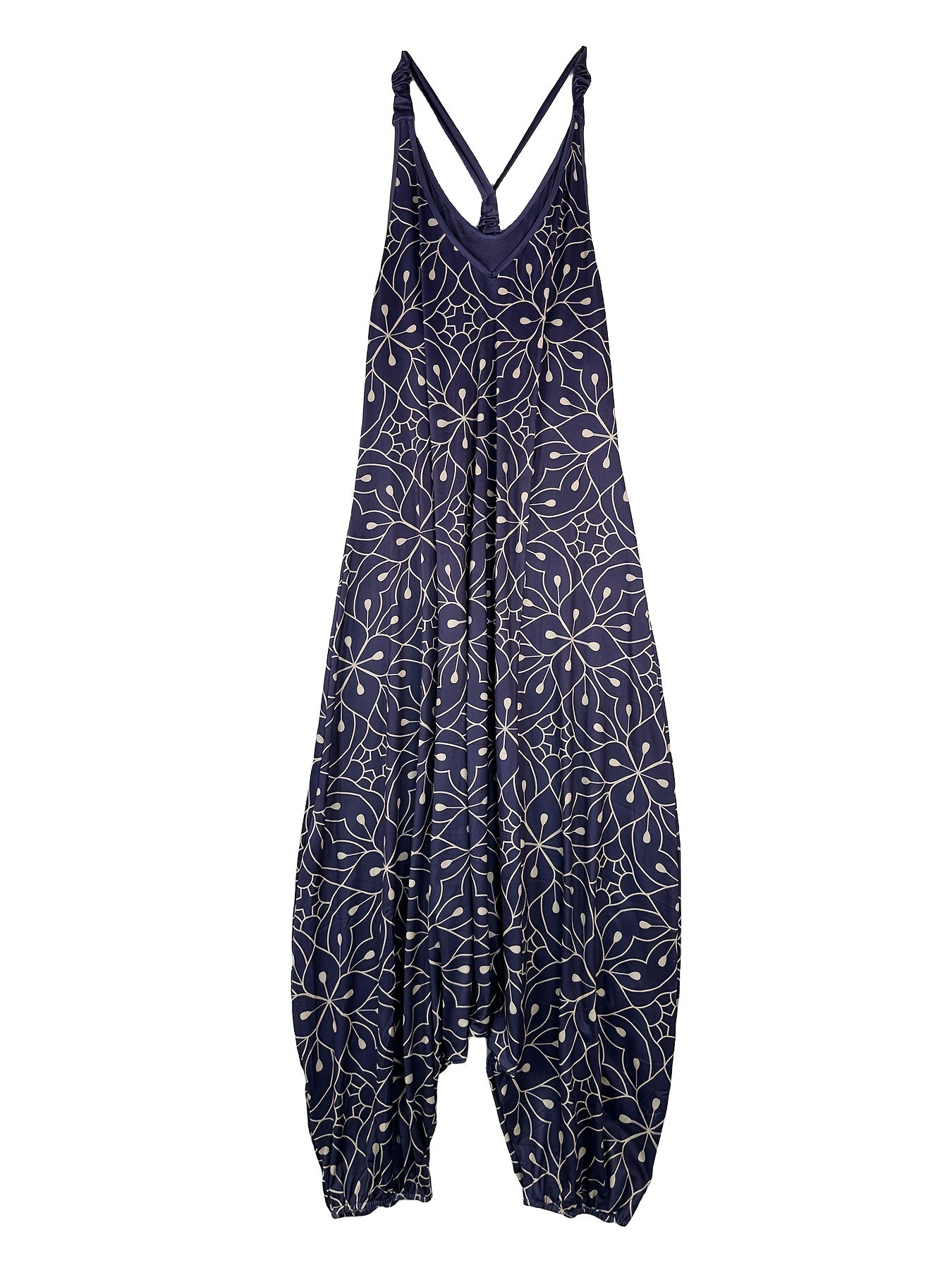  Floral Print V Neck Harem Jumpsuit