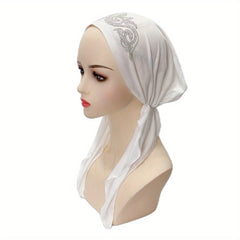 Rhinestone Decor Head Wraps Solid Turban Cap Elastic Chemo Cap