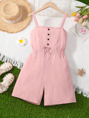 Girls Button Bow Cotton Cami Romper Jumpsuit