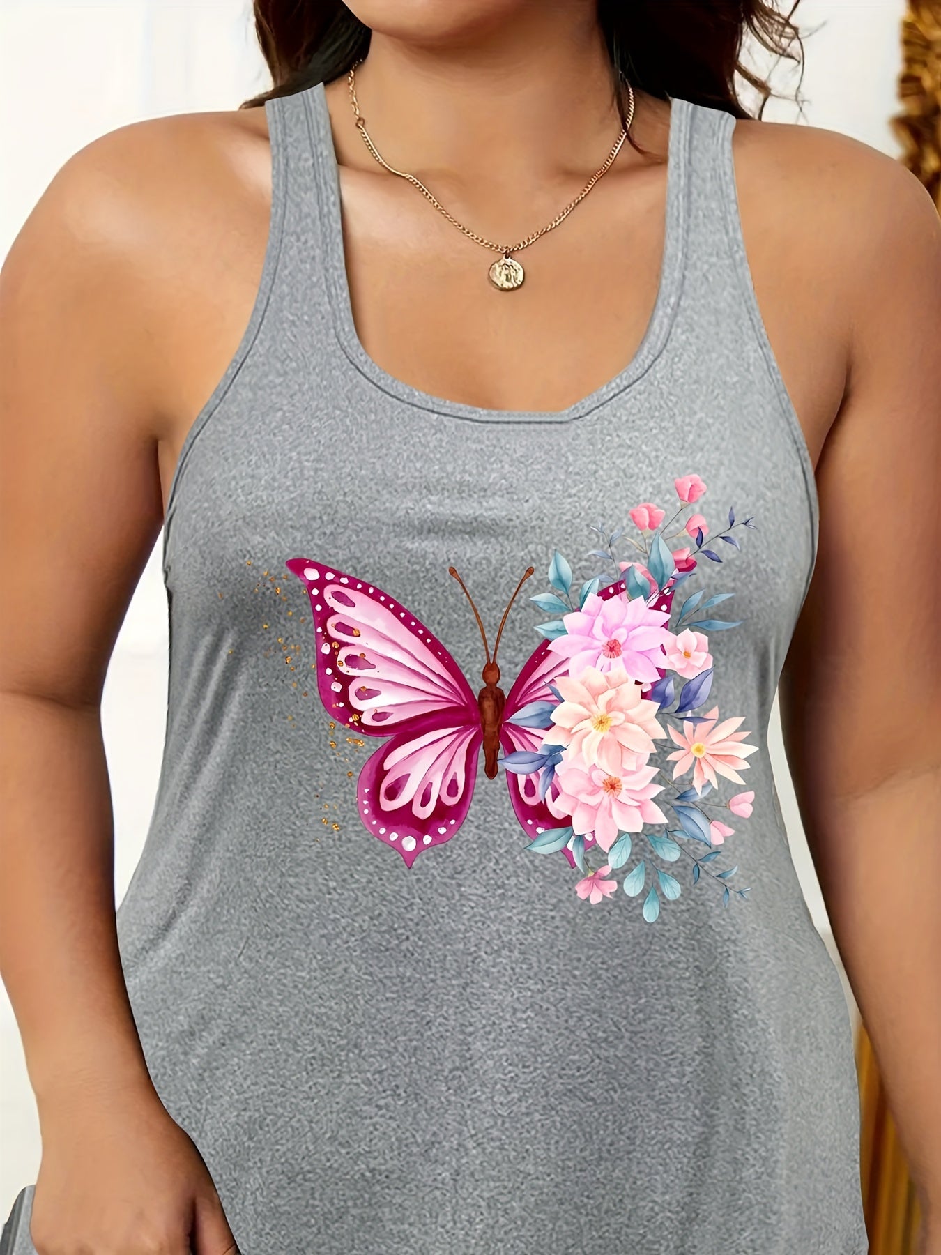  Butterfly Print Nightdress High Stretch Tank