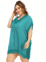  Crochet Cut Out V Neck Cover Up Dress