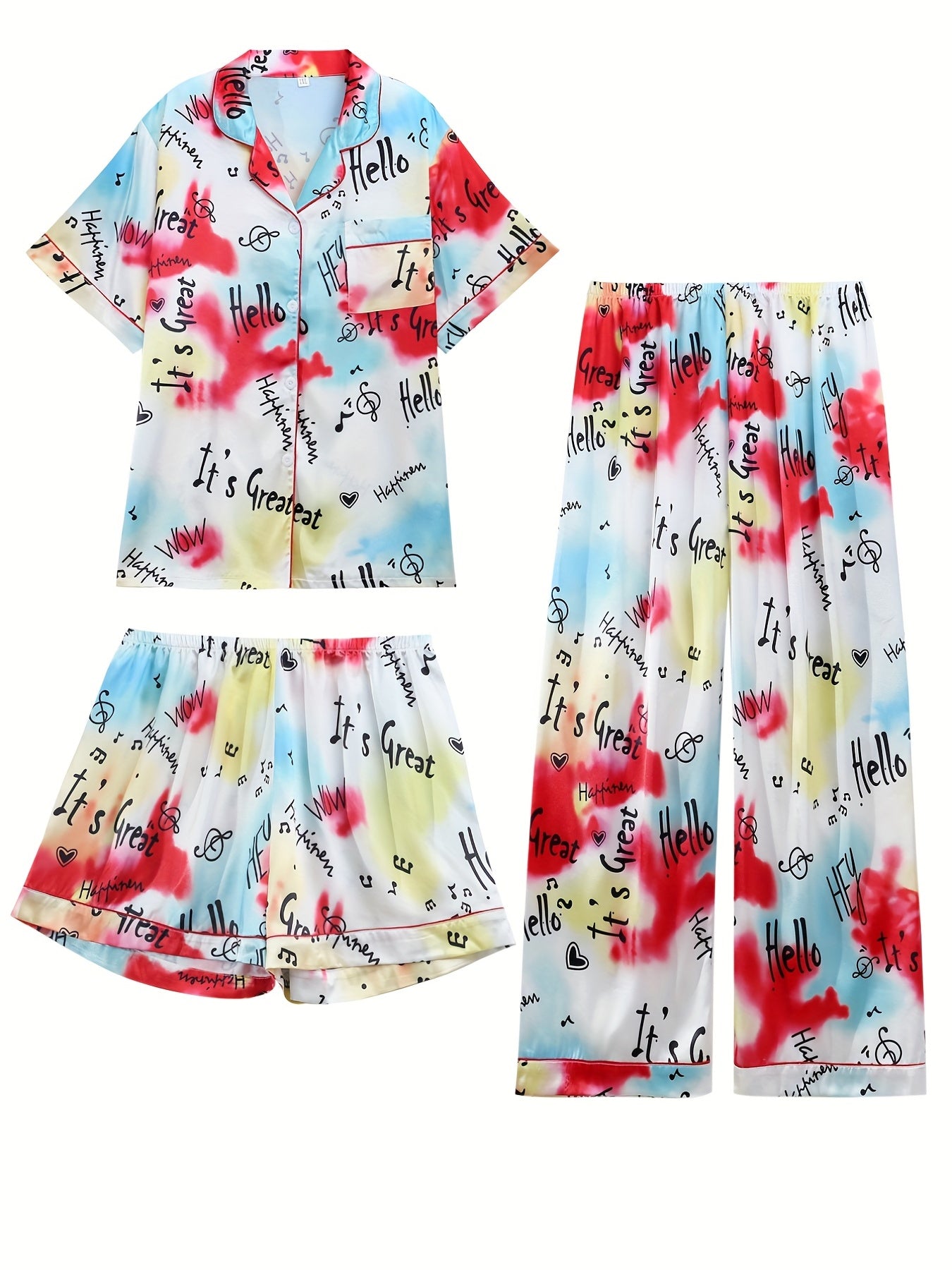  Tie Dye & Letter Pajama Set Top & Bottoms