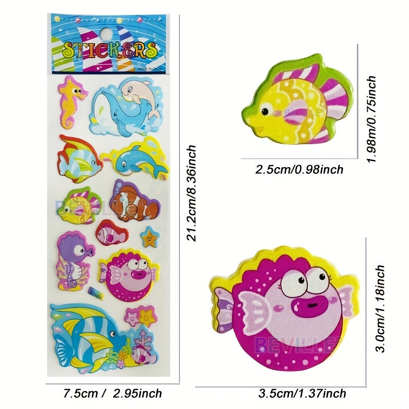 12 Sheets 3D Waterproof Cartoon Stickers for Kids Toddlers Boys Girls