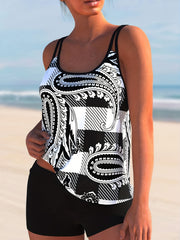  Paisley Print Tankini Set High Stretch Tank Top & Shorts Two Piece