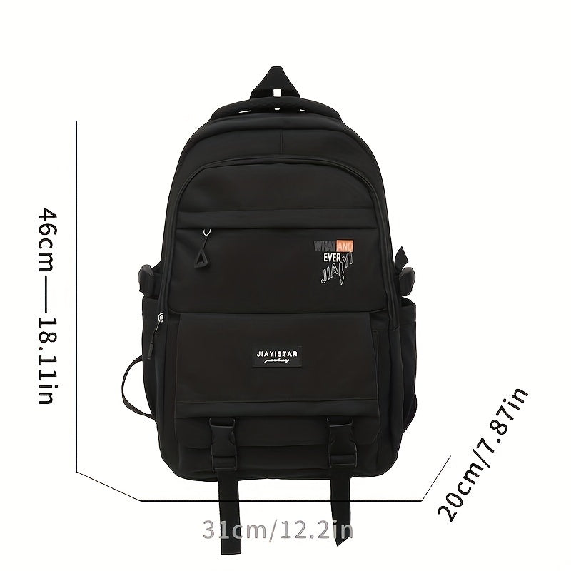 Letter Print Front Zip Backpack Purse Large Capacity Pockets Schoolbag