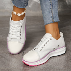 Platform Canvas Lace Up Sneakers Non Slip Thick Soles Comfort Sporty Style