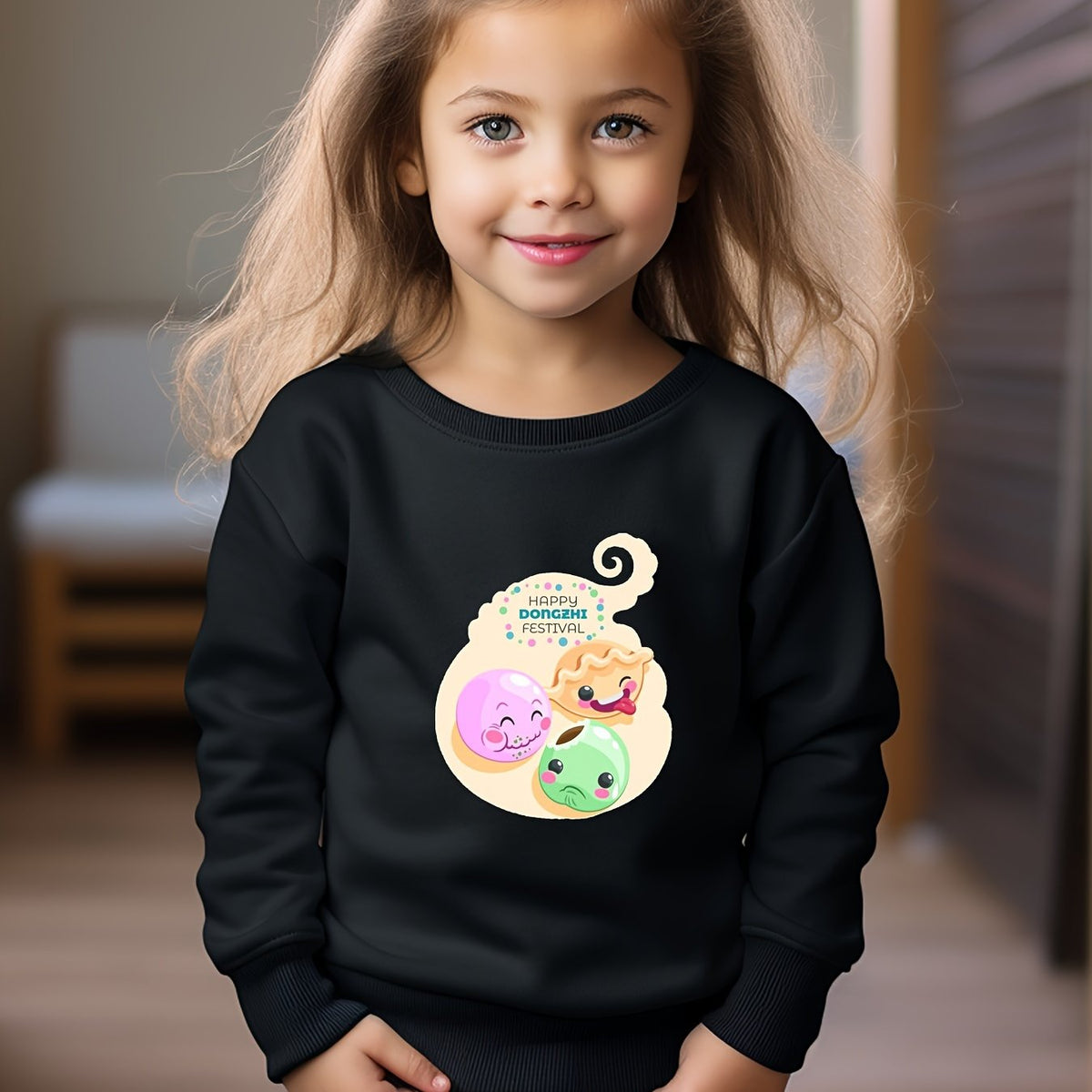 OERYUI Kids Happy Dongzhi Festive Print Sweatshirt