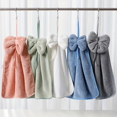 Bowknot Hanging Towel Coral Fleece Quick Drying Fingertip Towel