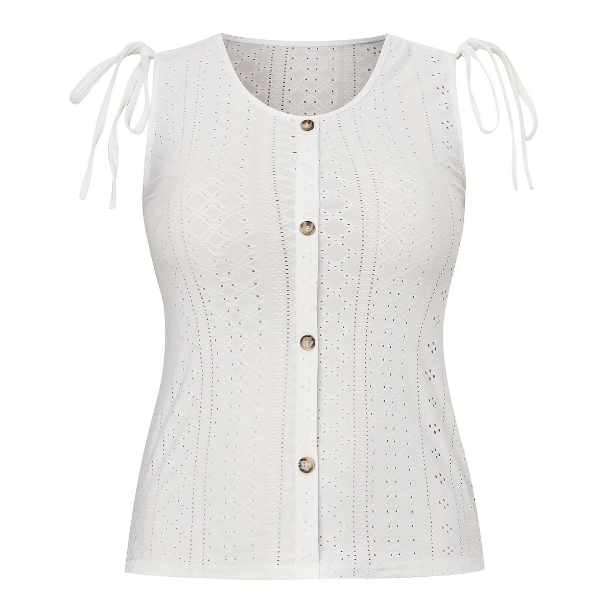  Casual Tank Top Women's Eyelet Embroidered Button Decor