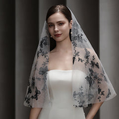 Gothic Butterfly Bridal Veil & Floral Hair Accessory