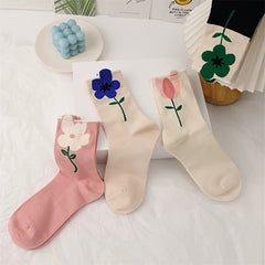 Paris & Floral Pattern Mid Tube Socks Pack Women's Stockings