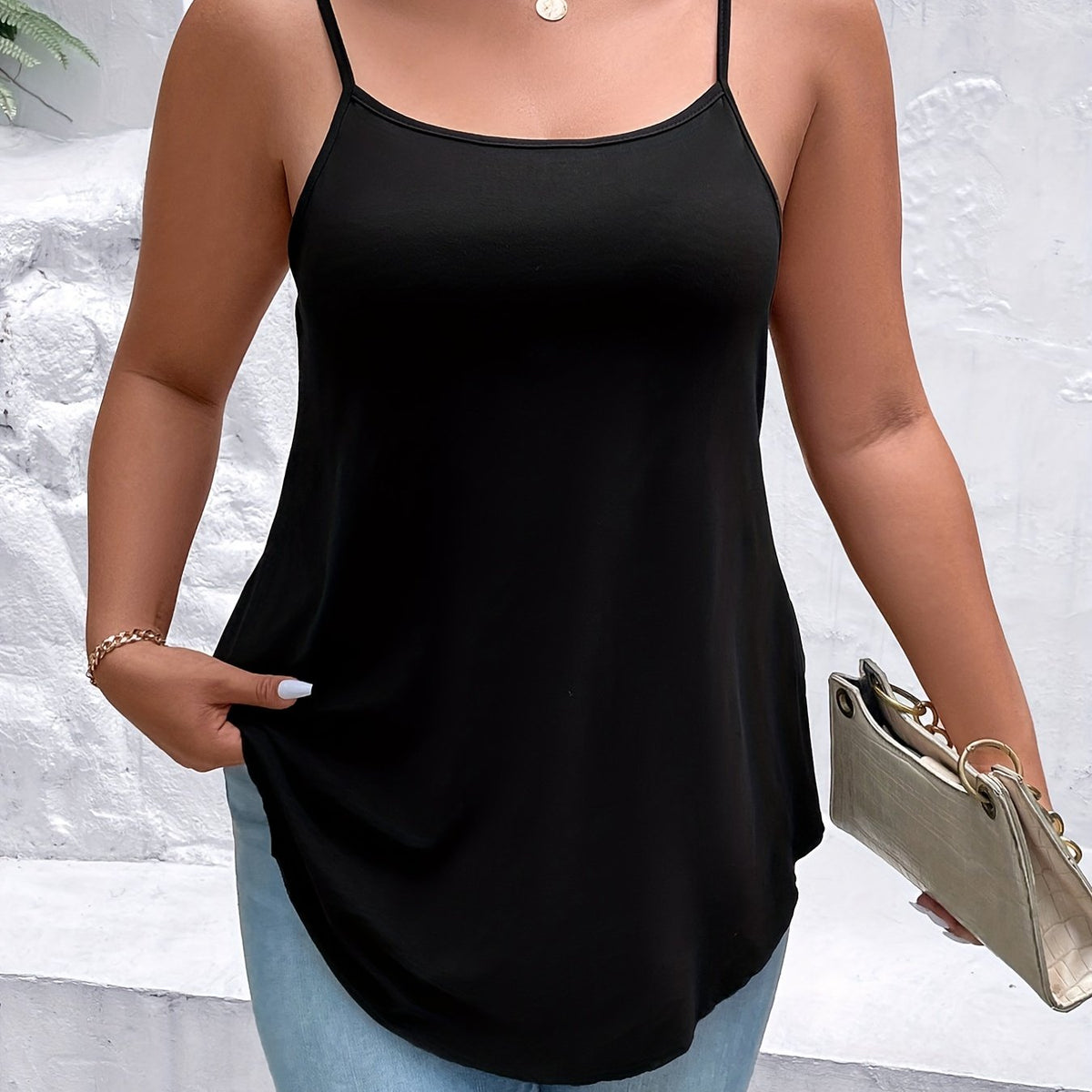  Backless Cami Top Women's Solid Round Neck Cami