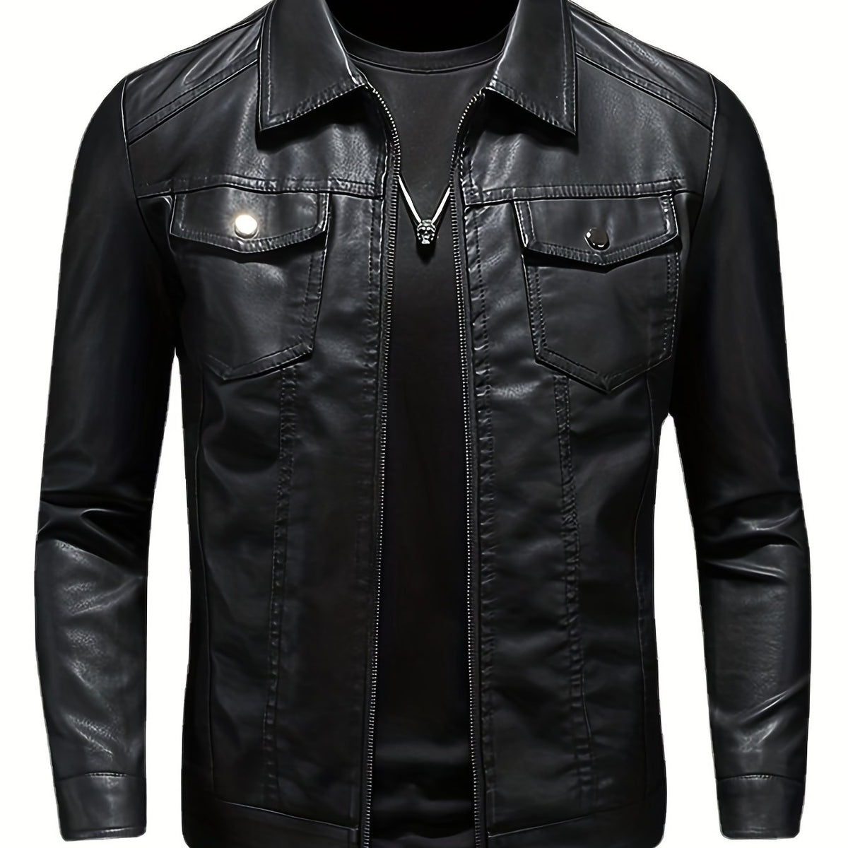 PU Biker Jacket Men's Zip Up Faux Leather Spring Fall