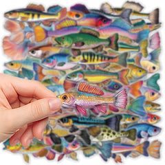 50pcs Vibrant Fish Stickers Waterproof Vinyl Decals for Water Bottles Laptops