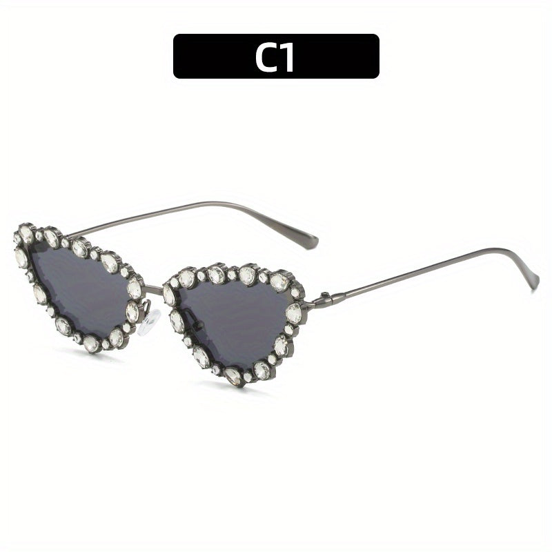 Rhinestone Decor Sunglasses Metal Frame UV400