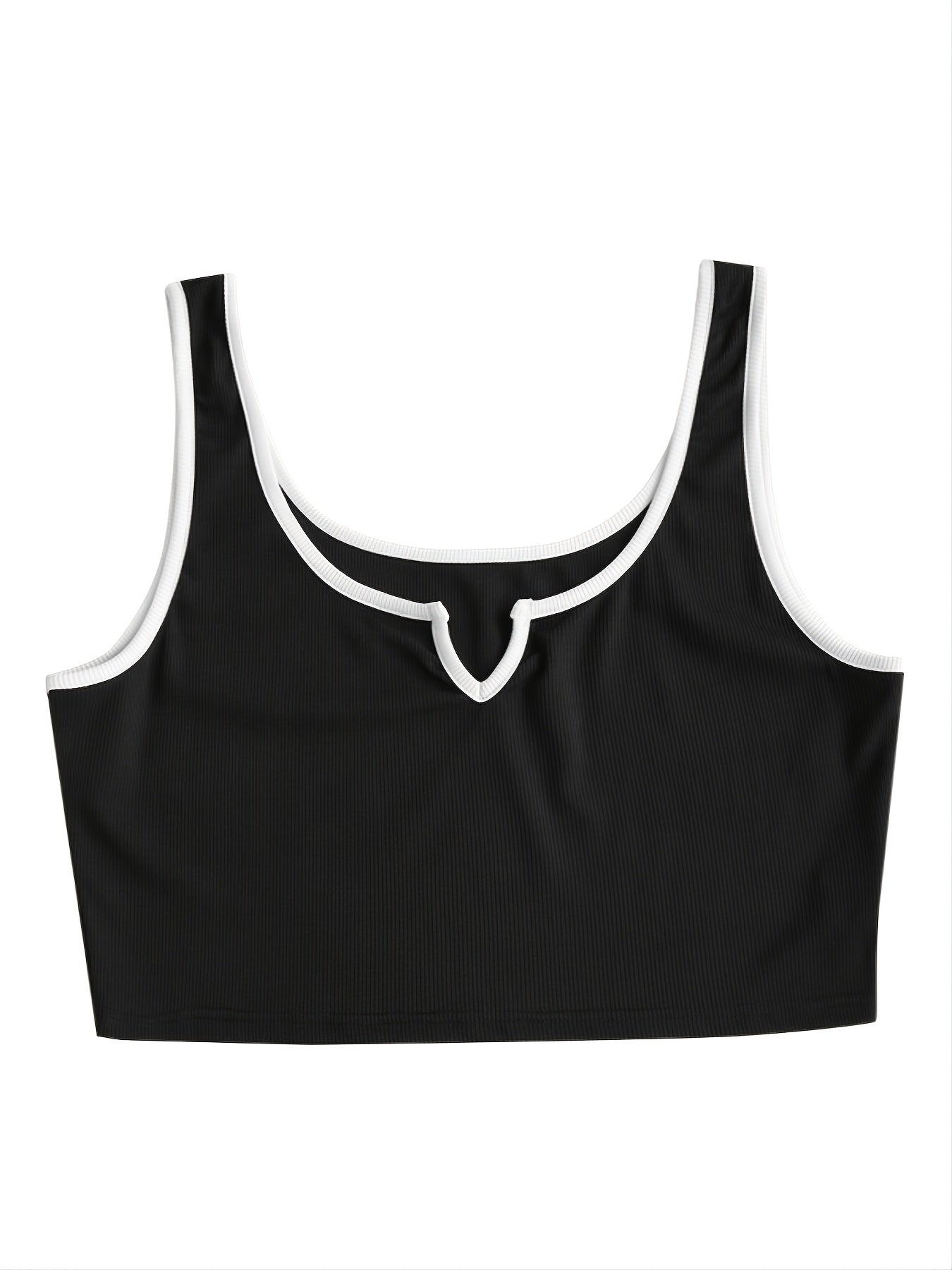  Y2K Colorblock Ribbed Notched Neck Crop Top Women's Plus