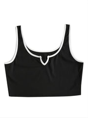  Y2K Colorblock Ribbed Notched Neck Crop Top Women's Plus
