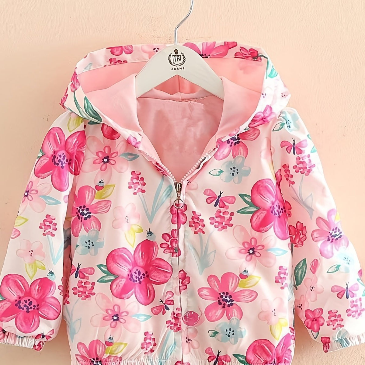 Baby Girls Floral Hooded Windbreaker Jacket Kids Coat