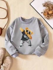 Boys Sweatshirt Crew Neck Long Sleeve Pullover Top Toy Bear Print
