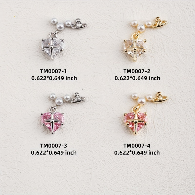 Heart Pearl Crystal Gems Nail Charms 2 Pcs