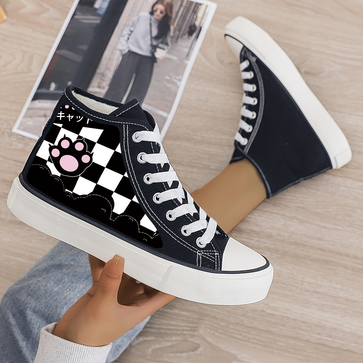 Cat Print Plush Lined Chunky Sneakers