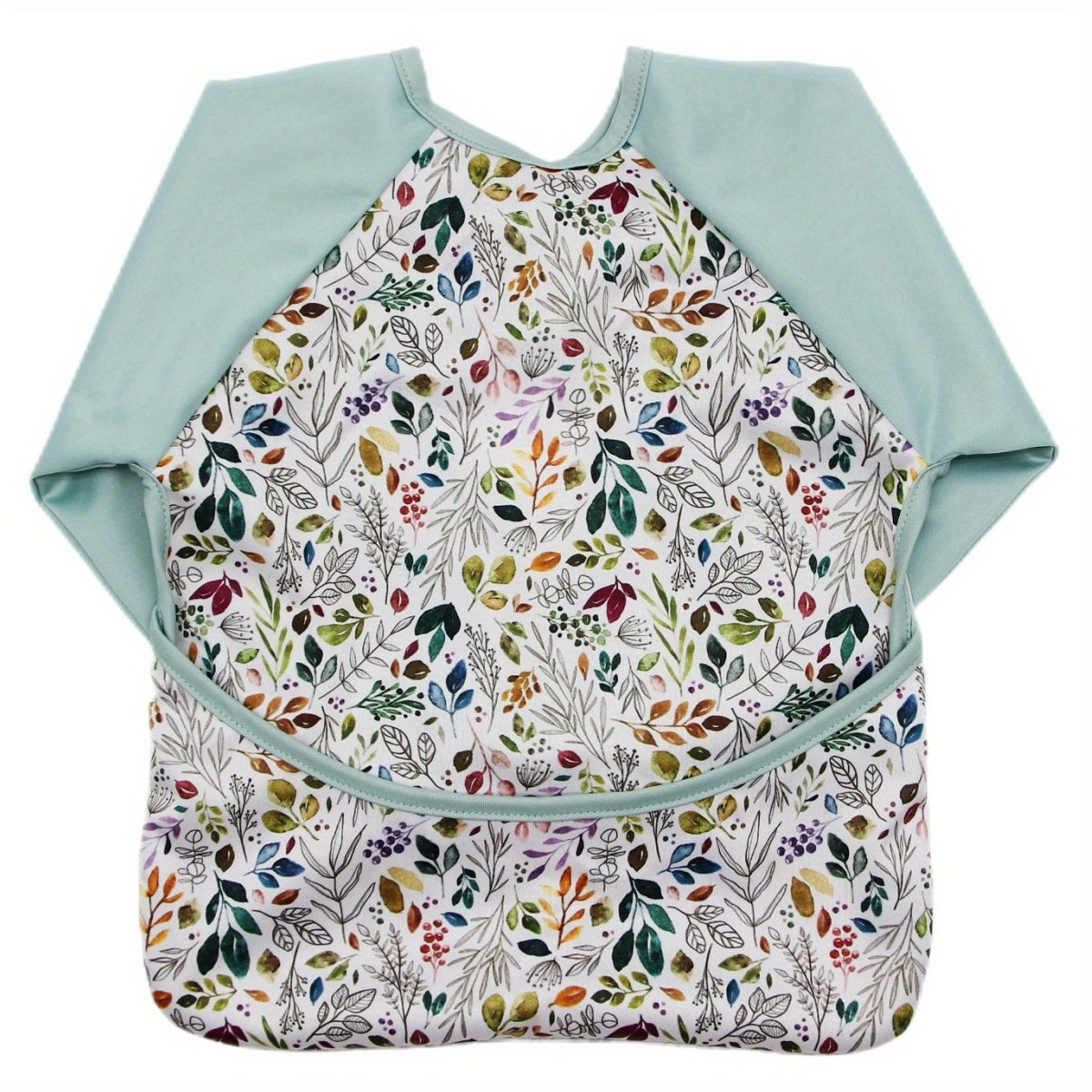 Boho Leaves Print Long Sleeved Feeding Bib for Baby Boys and Girls