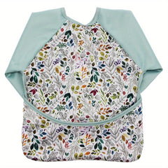 Boho Leaves Print Long Sleeved Feeding Bib for Baby Boys and Girls