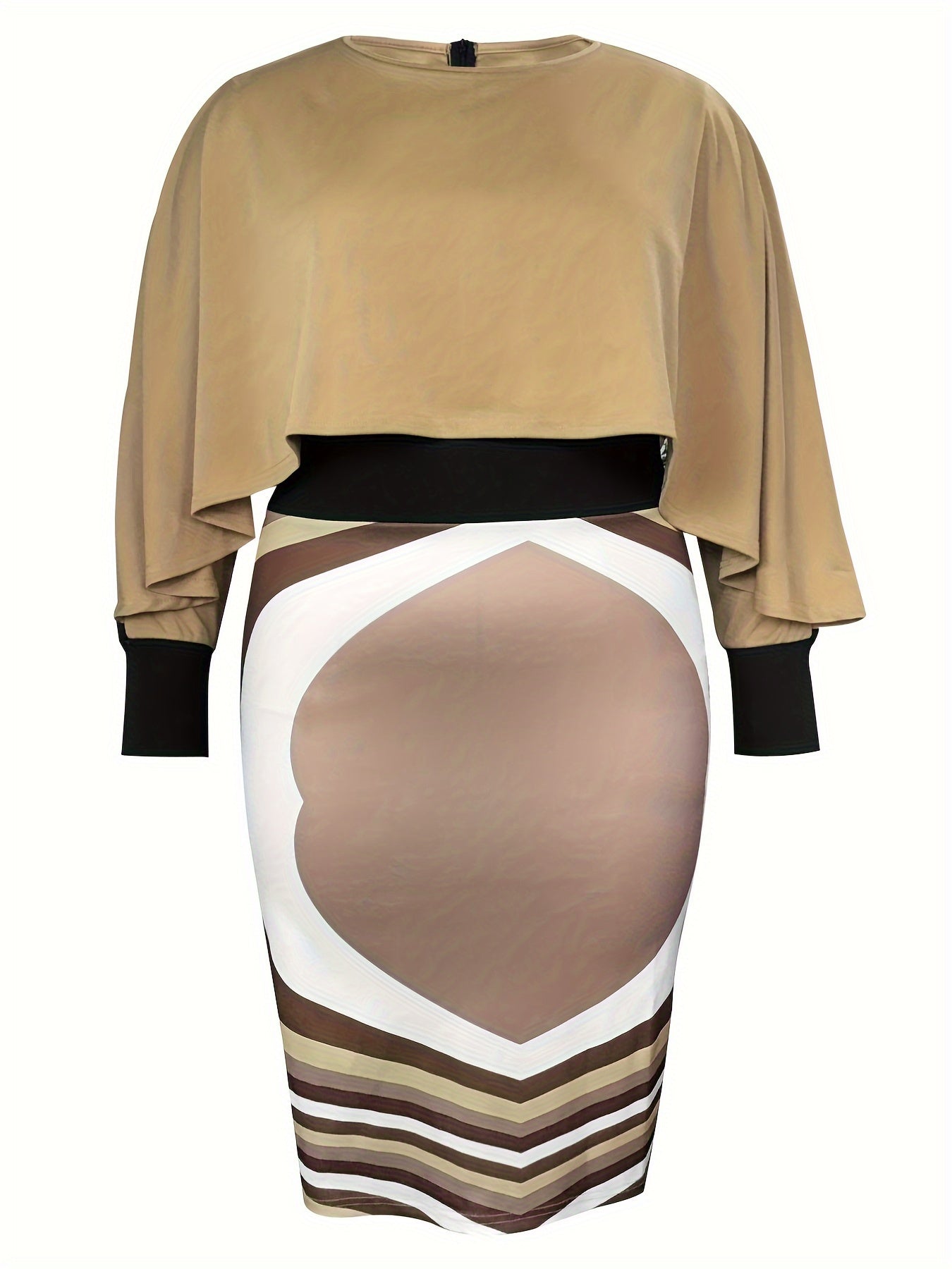  Colorblock Geometric Print Long Sleeve Slim Fit Dress